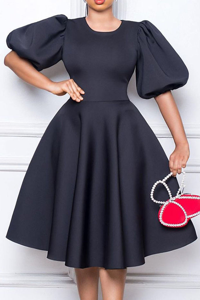 Casual Solid Patchwork O Neck A Line Dresses
