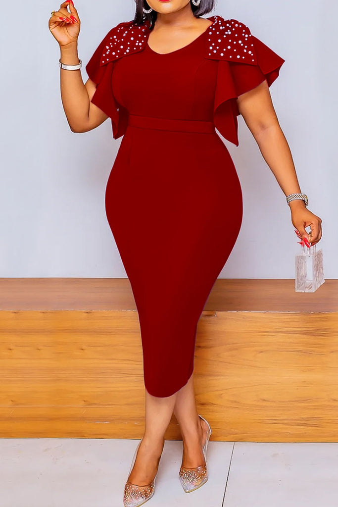 Casual Elegant Solid Patchwork Flounce Beading O Neck One Step Skirt Dresses