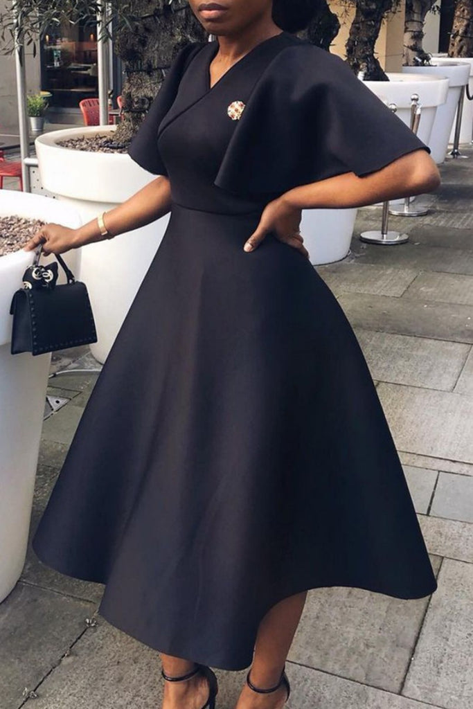 Casual Solid Patchwork V Neck Short Sleeve Dress Dresses