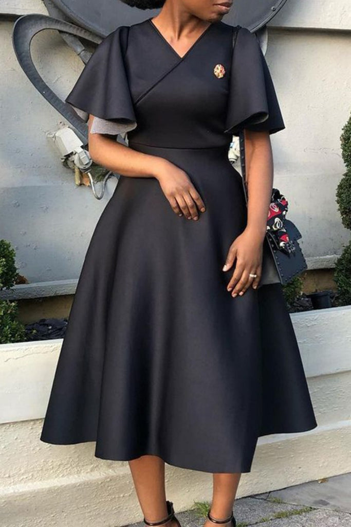 Casual Solid Patchwork V Neck Short Sleeve Dress Dresses