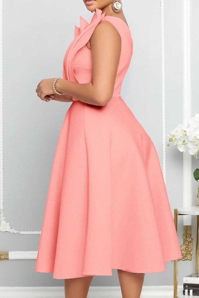 Elegant Solid Patchwork Fold Oblique Collar Evening Dress Dresses