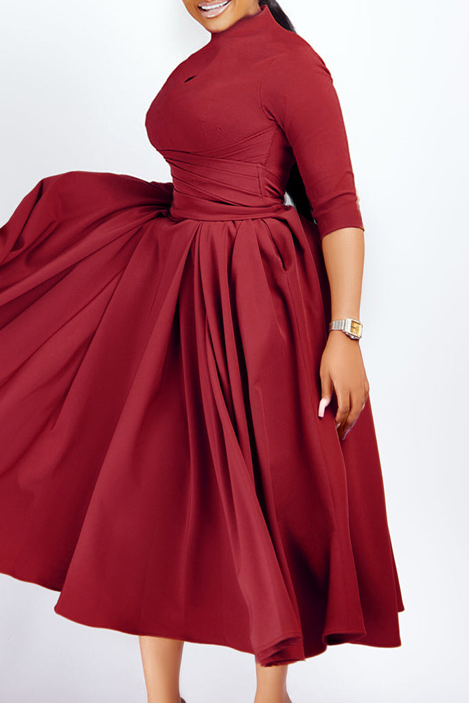 Elegant Solid Hollowed Out Patchwork O Neck A Line Dresses
