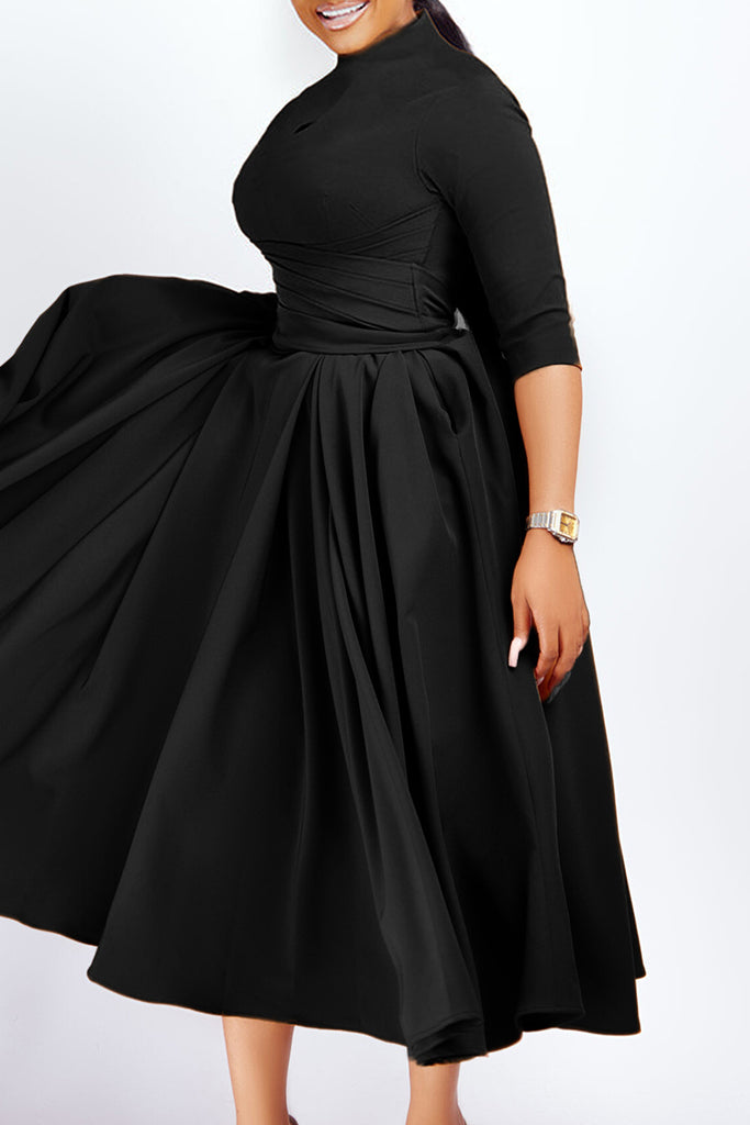 Elegant Solid Hollowed Out Patchwork O Neck A Line Dresses