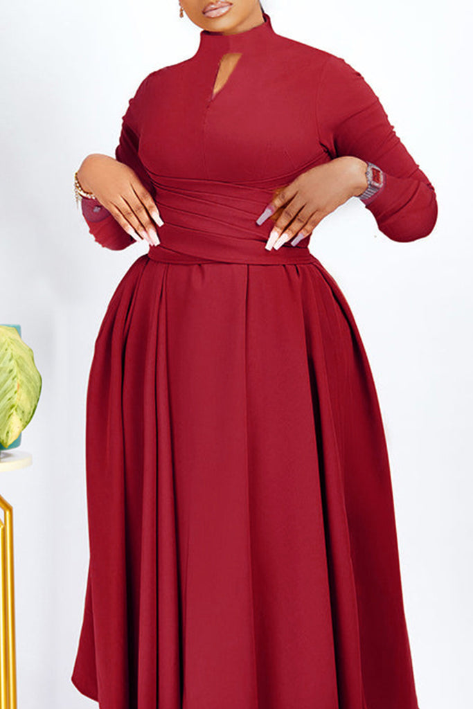 Elegant Solid Hollowed Out Patchwork O Neck A Line Dresses