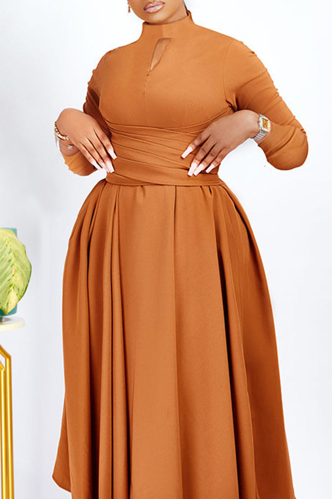 Elegant Solid Hollowed Out Patchwork O Neck A Line Dresses