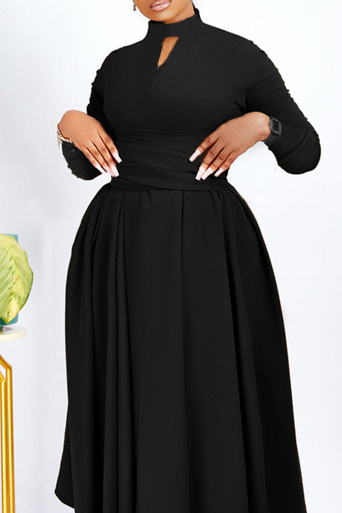 Elegant Solid Hollowed Out Patchwork O Neck A Line Dresses