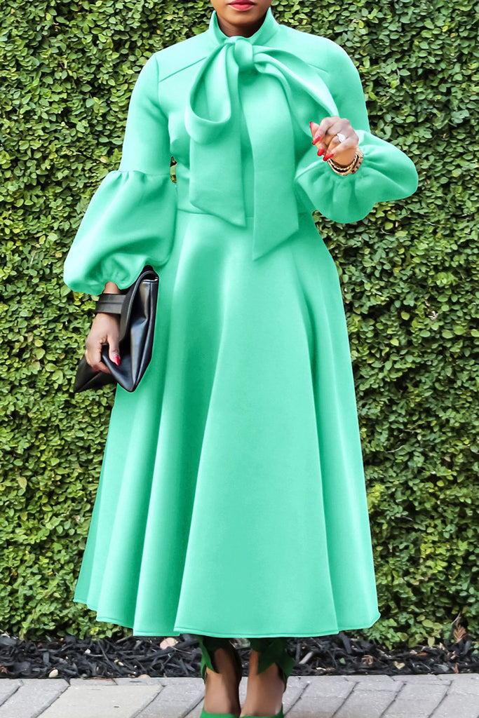 Elegant Solid Patchwork With Bow O Neck A Line Dresses