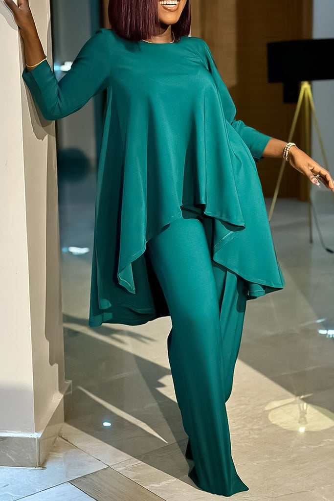 Elegant Solid Patchwork O Neck Nine Points Sleeve Two Pieces