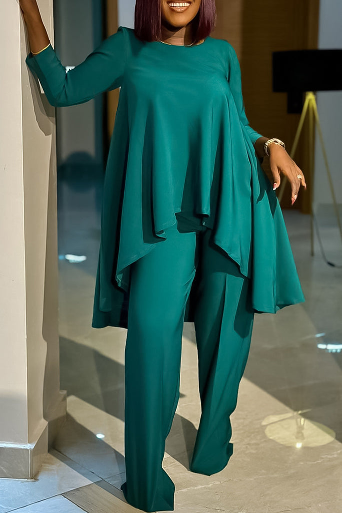 Elegant Solid Patchwork O Neck Nine Points Sleeve Two Pieces