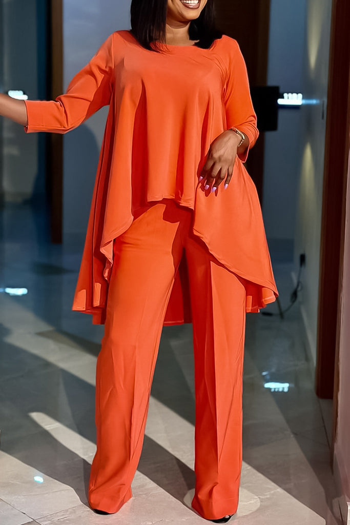 Elegant Solid Patchwork O Neck Nine Points Sleeve Two Pieces