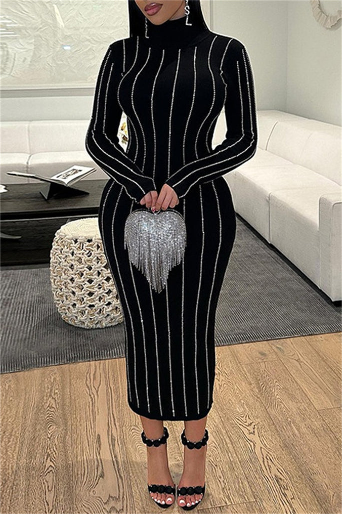 Casual Solid Patchwork Hot Drill Turtleneck Long Sleeve Dresses