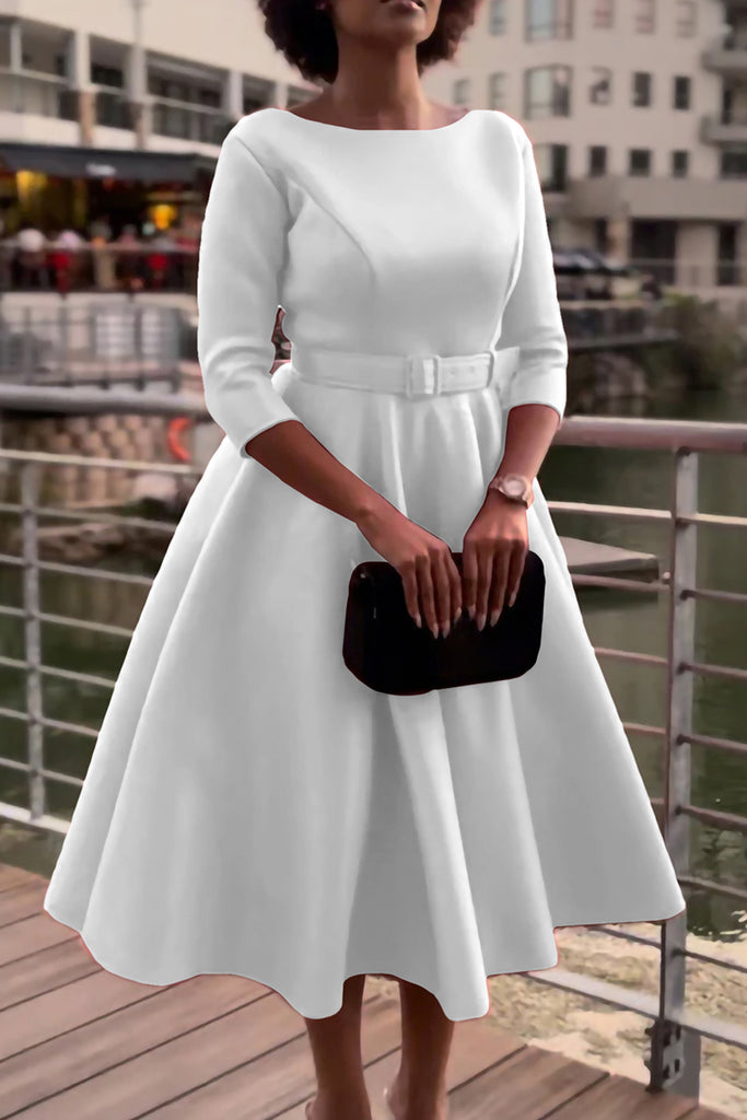 Celebrities Solid Patchwork With Belt O Neck A Line Dresses（Belt Included）