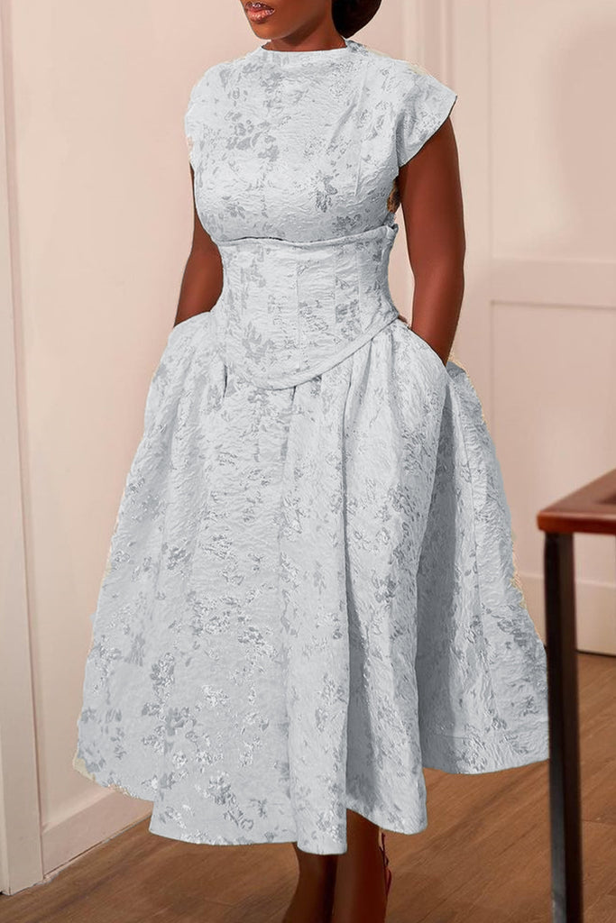Sweet Print Patchwork Cross Straps O Neck A Line Dresses