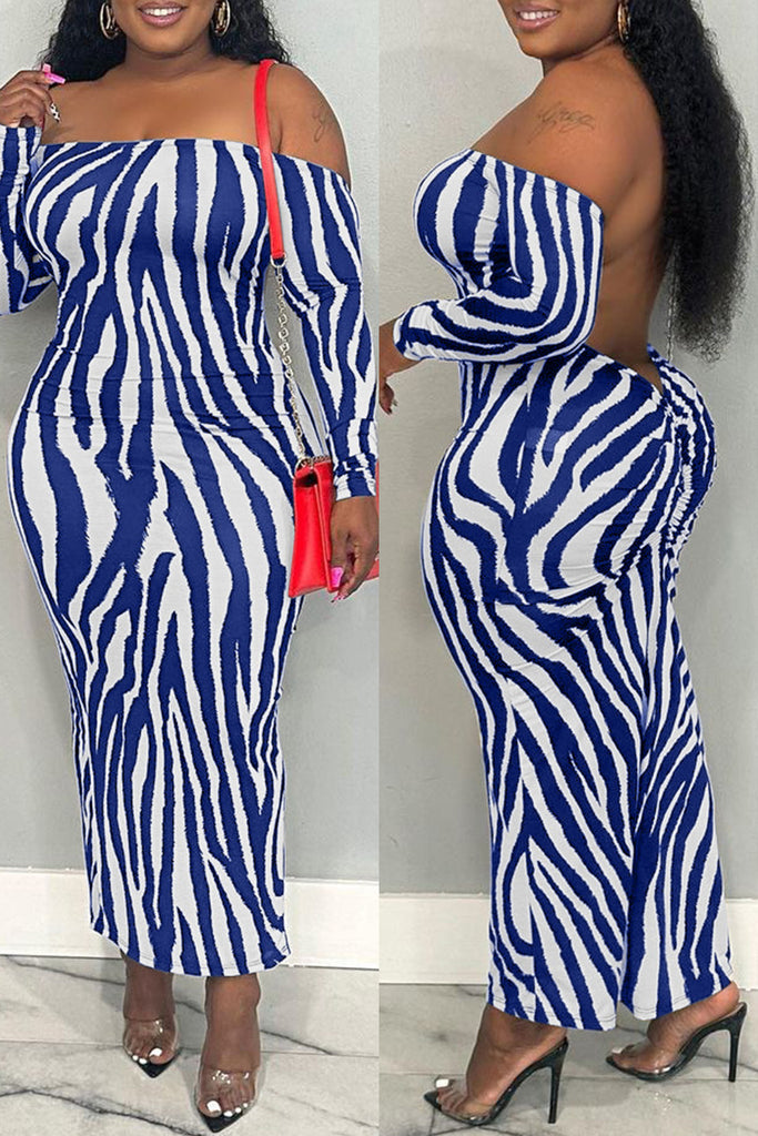 Sexy Casual Print Backless Off the Shoulder Long Dress Plus Size Dresses