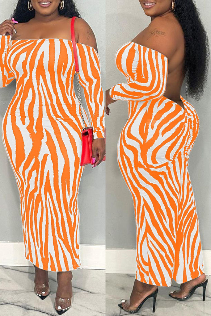 Sexy Casual Print Backless Off the Shoulder Long Dress Plus Size Dresses