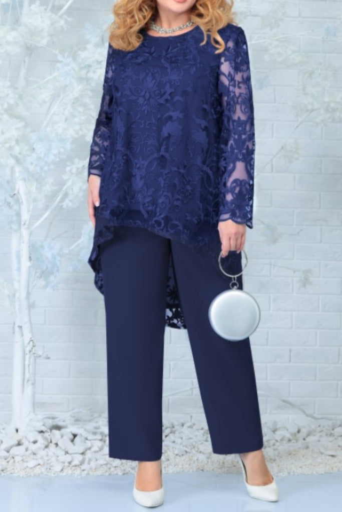 Casual Solid See-through O Neck Long Sleeve Two Pieces