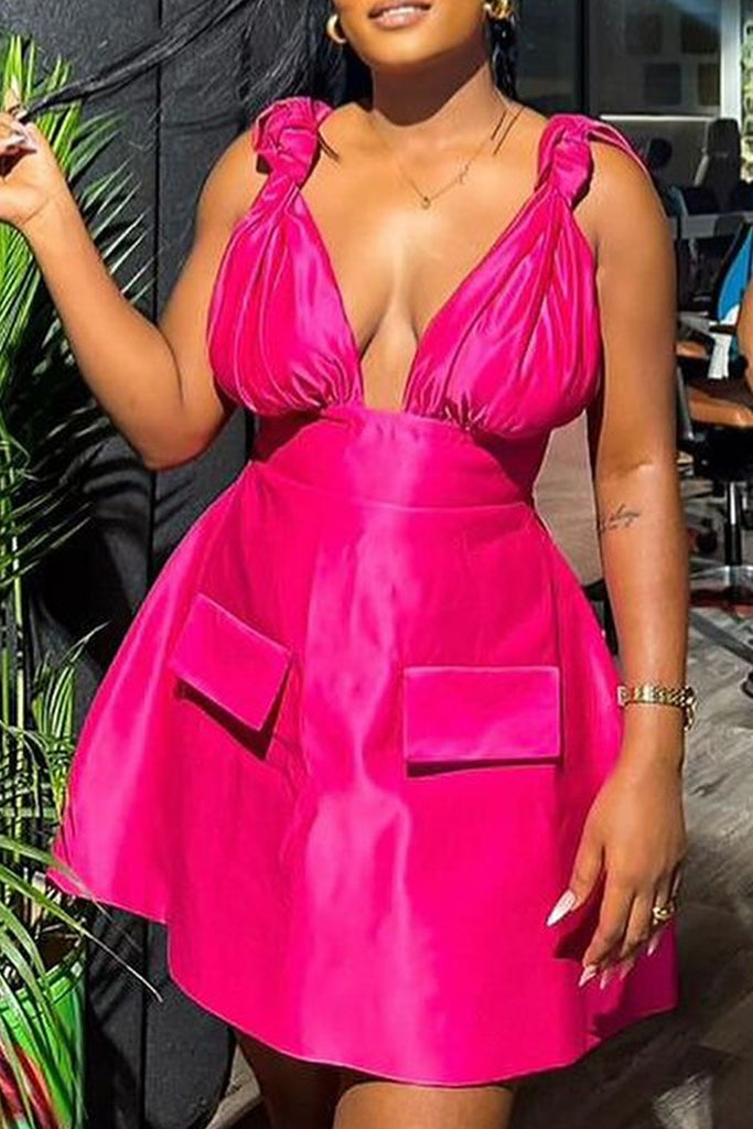 Sweet Solid Patchwork V Neck A Line Dresses