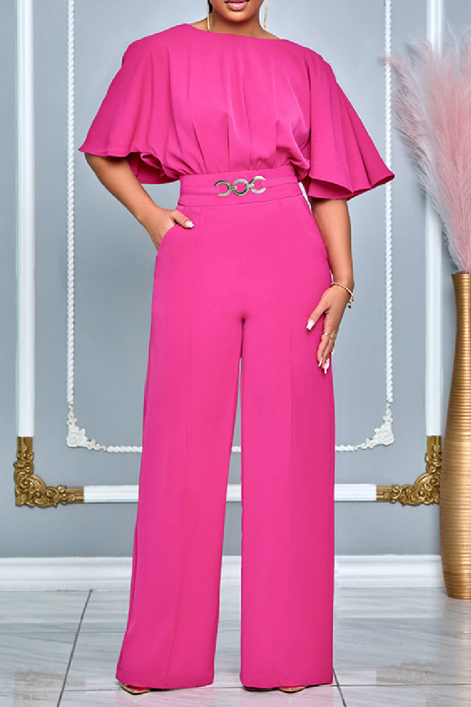 Casual Solid Patchwork O Neck Regular Jumpsuits