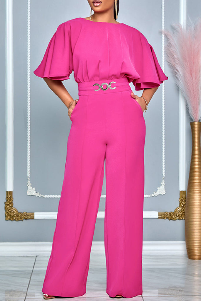 Casual Solid Patchwork O Neck Regular Jumpsuits