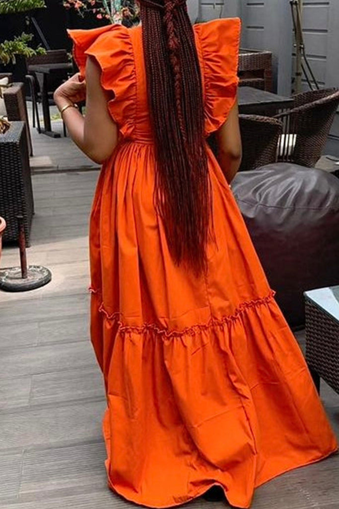 Sweet Elegant Solid Patchwork Flounce Fold O Neck A Line Dresses