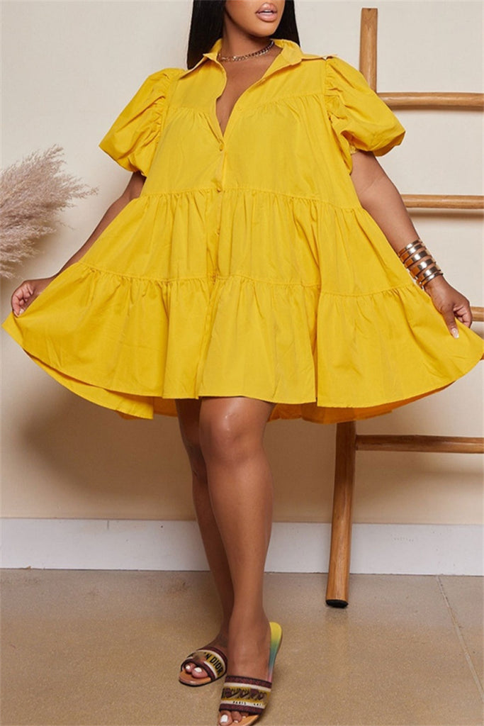 Casual Solid Turndown Collar Short Sleeve Short Sleeve Dress