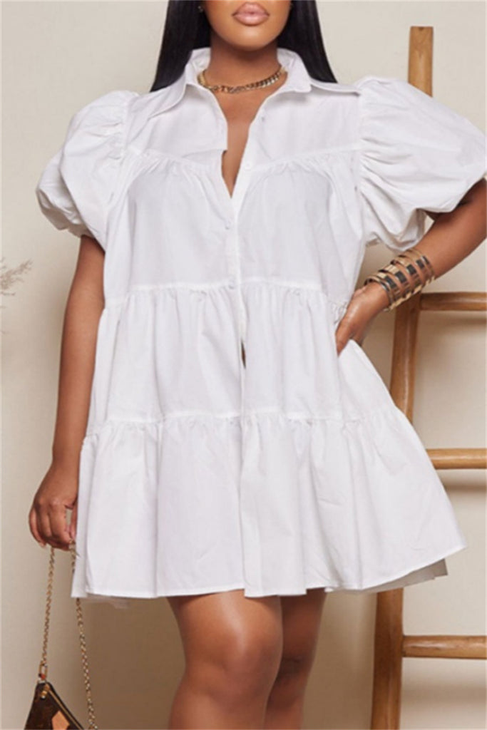 Casual Solid Turndown Collar Short Sleeve Short Sleeve Dress