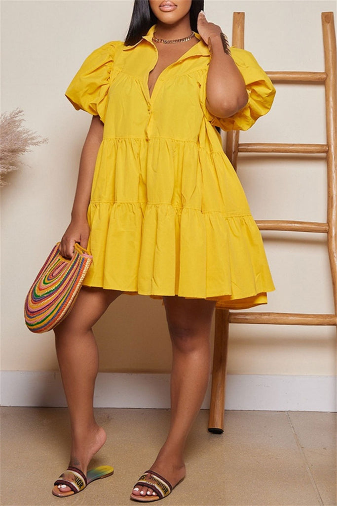 Casual Solid Turndown Collar Short Sleeve Short Sleeve Dress