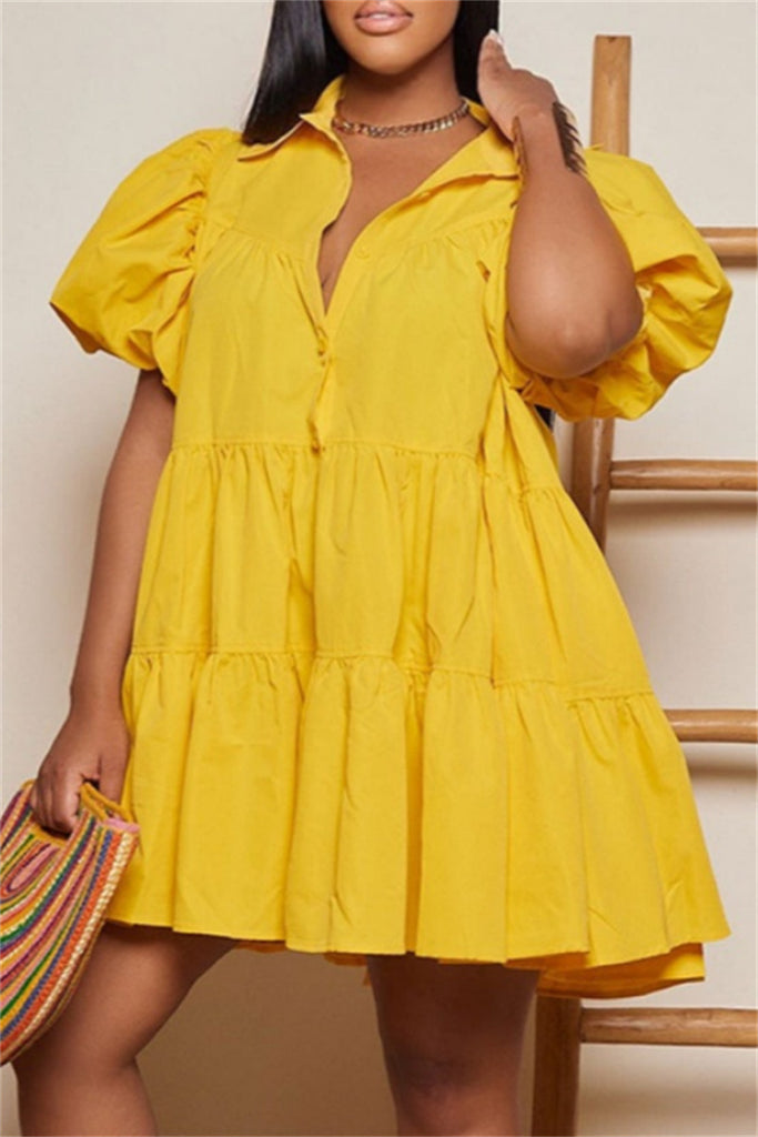 Casual Solid Turndown Collar Short Sleeve Short Sleeve Dress