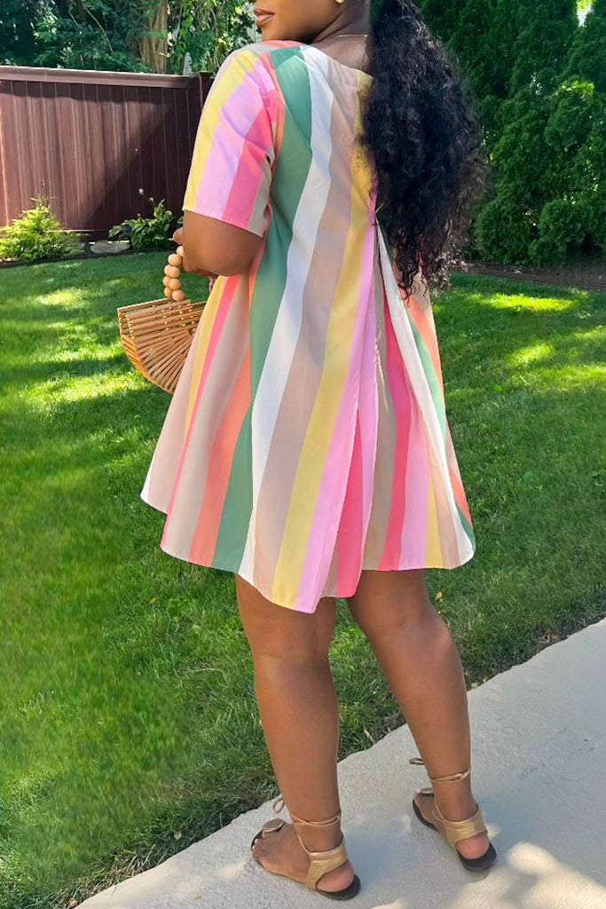 Casual Street Daily Vacation Striped Print Contrast O Neck Dresses