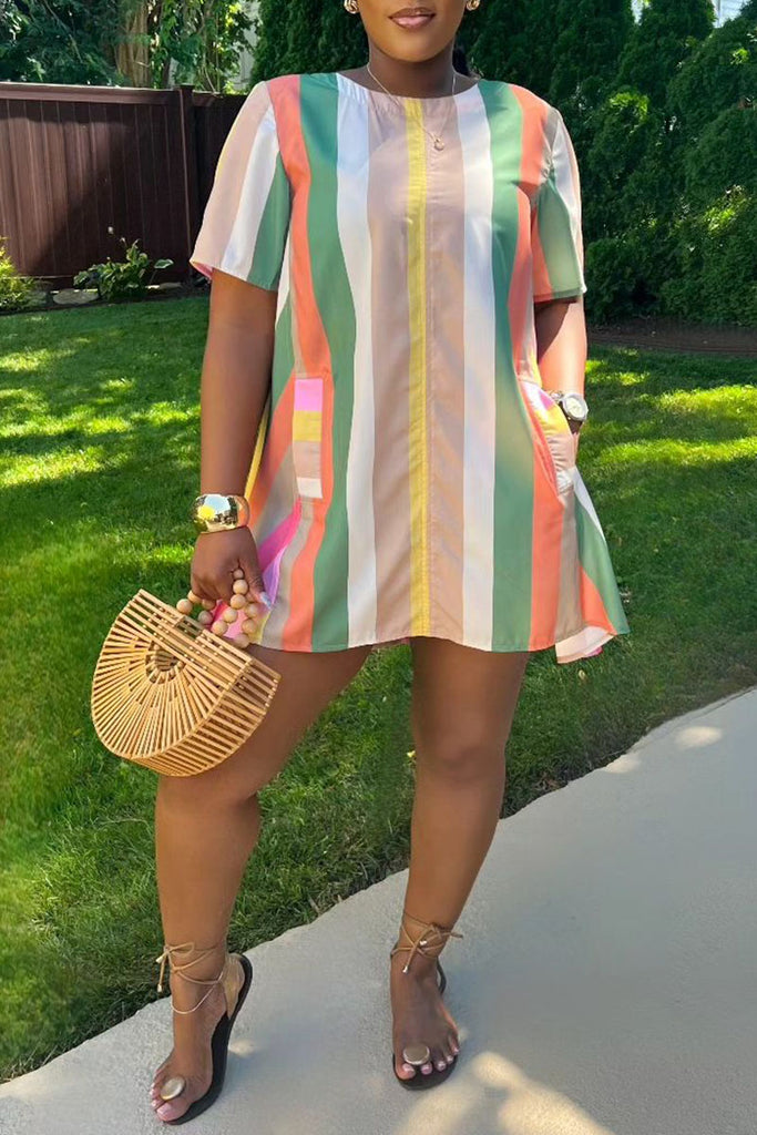Casual Street Daily Vacation Striped Print Contrast O Neck Dresses