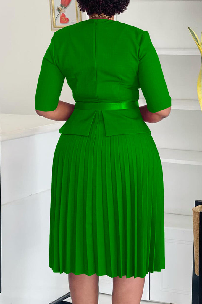 Elegant Solid Color Patchwork Ruched With Belt V Neck Long Dresses