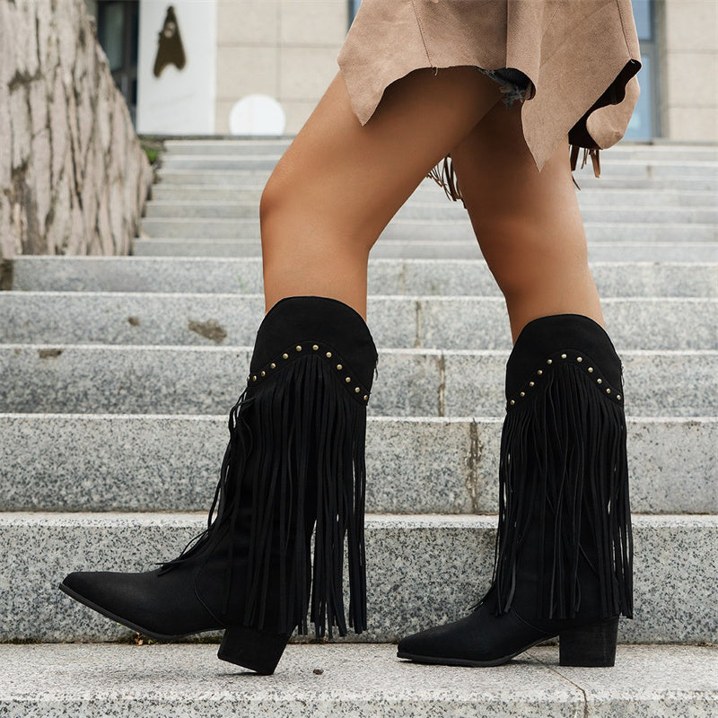 Casual Patchwork Tassel Pointed Keep Warm Out Door Shoes