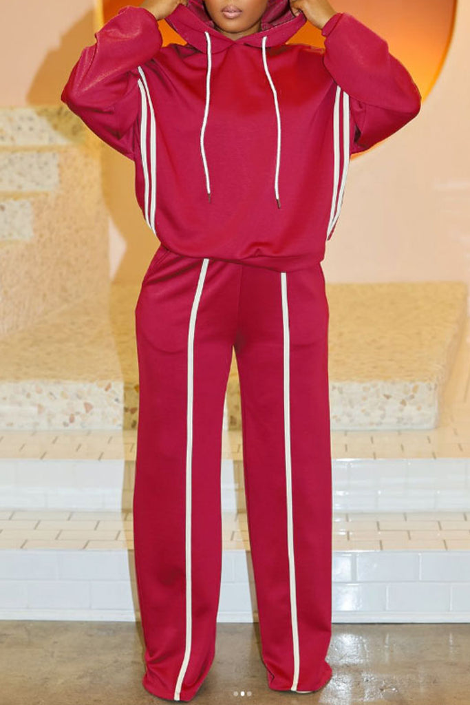 Casual Sportswear Daily Solid Color Draw String Hooded Long Sleeve Two Pieces