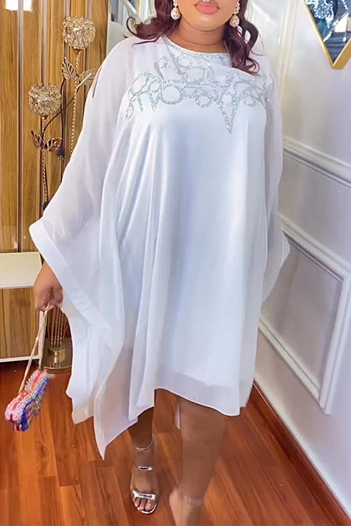 Daily Solid Color Patchwork Hot Drill O Neck Long Sleeve Two Pieces