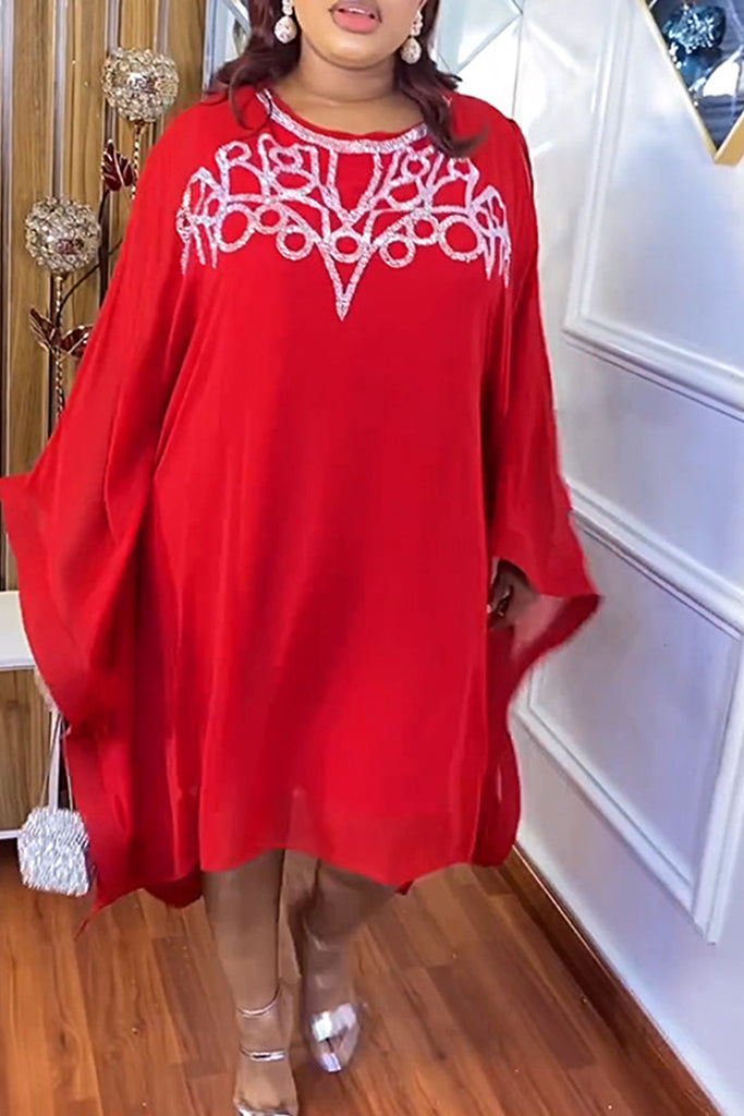Daily Solid Color Patchwork Hot Drill O Neck Long Sleeve Two Pieces