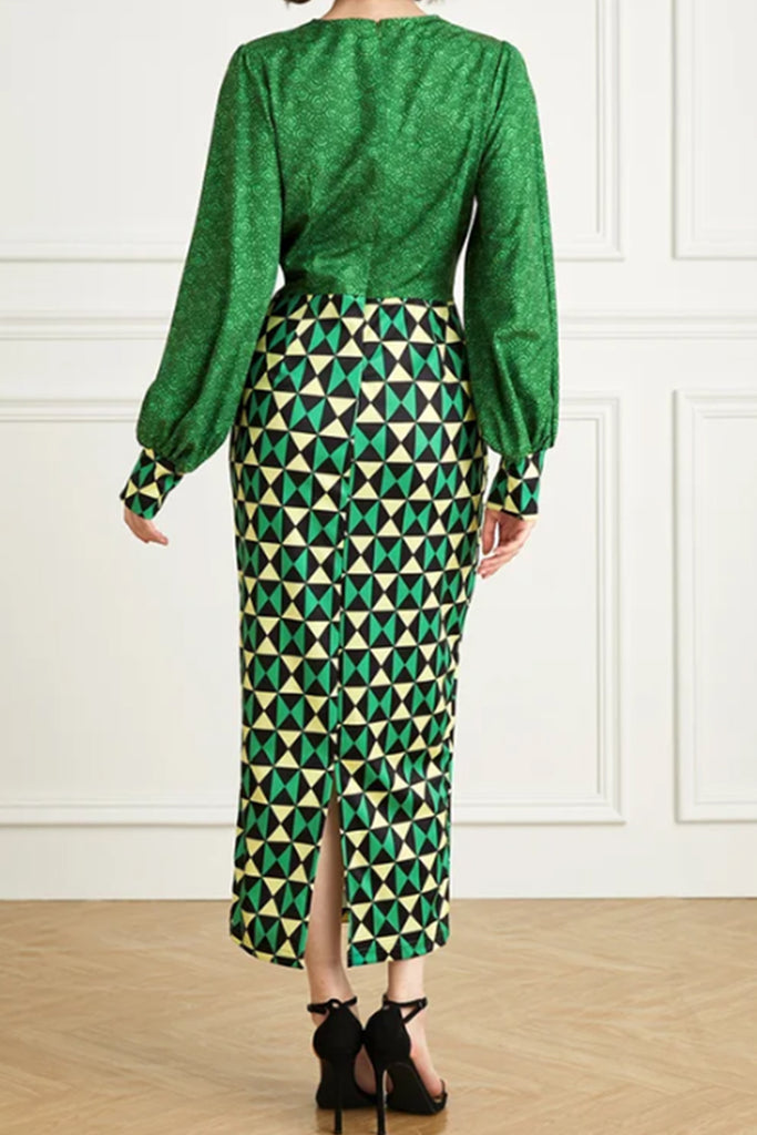 Elegant Print Patchwork O Neck Long Dresses