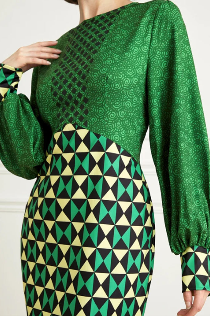Elegant Print Patchwork O Neck Long Dresses