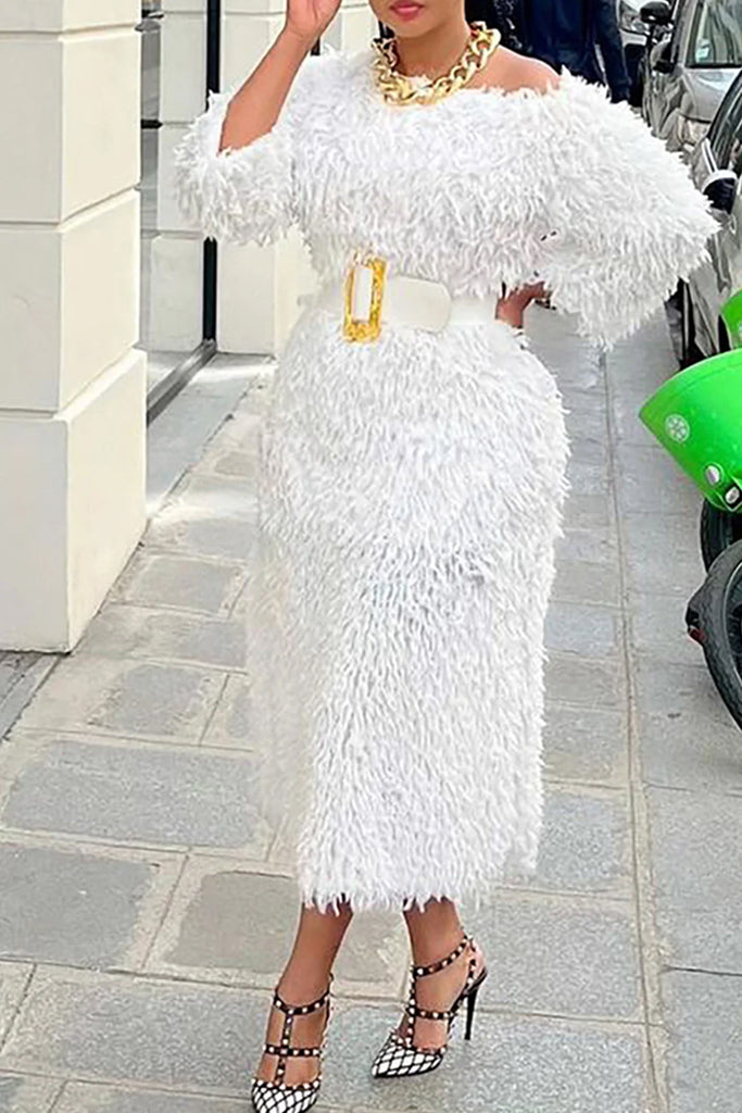 Elegant Solid Color Patchwork With Belt O Neck Long Dresses