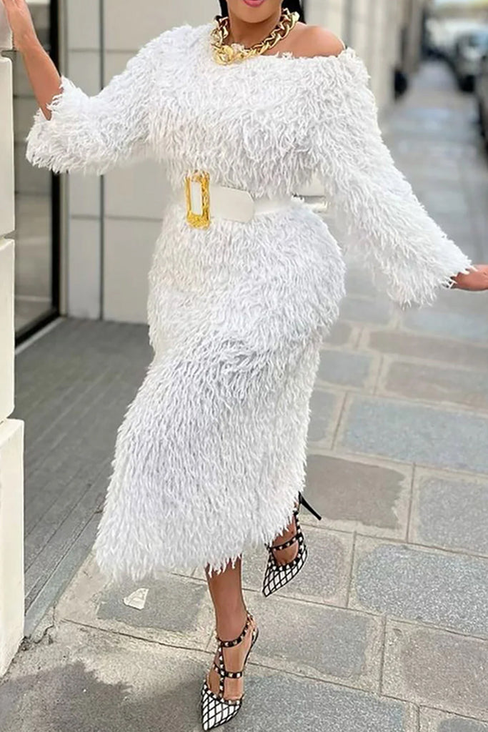 Elegant Solid Color Patchwork With Belt O Neck Long Dresses