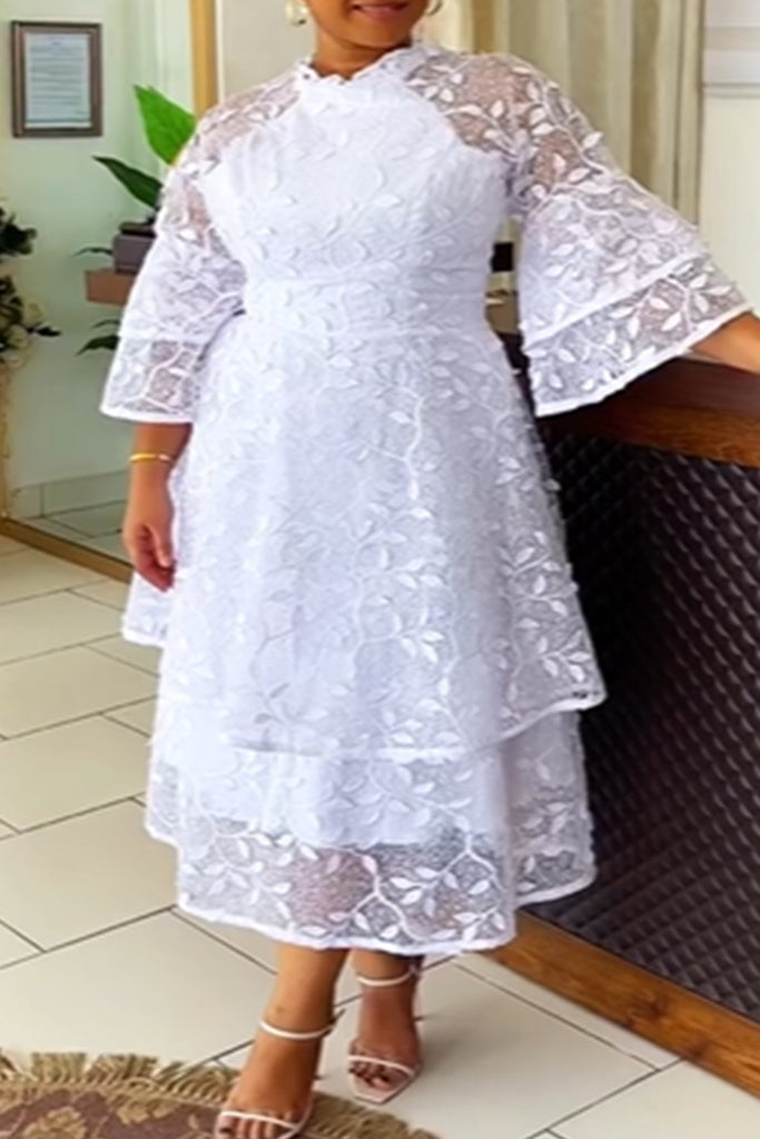 Elegant Solid Color Patchwork Mesh Zipper O Neck Long Dresses
