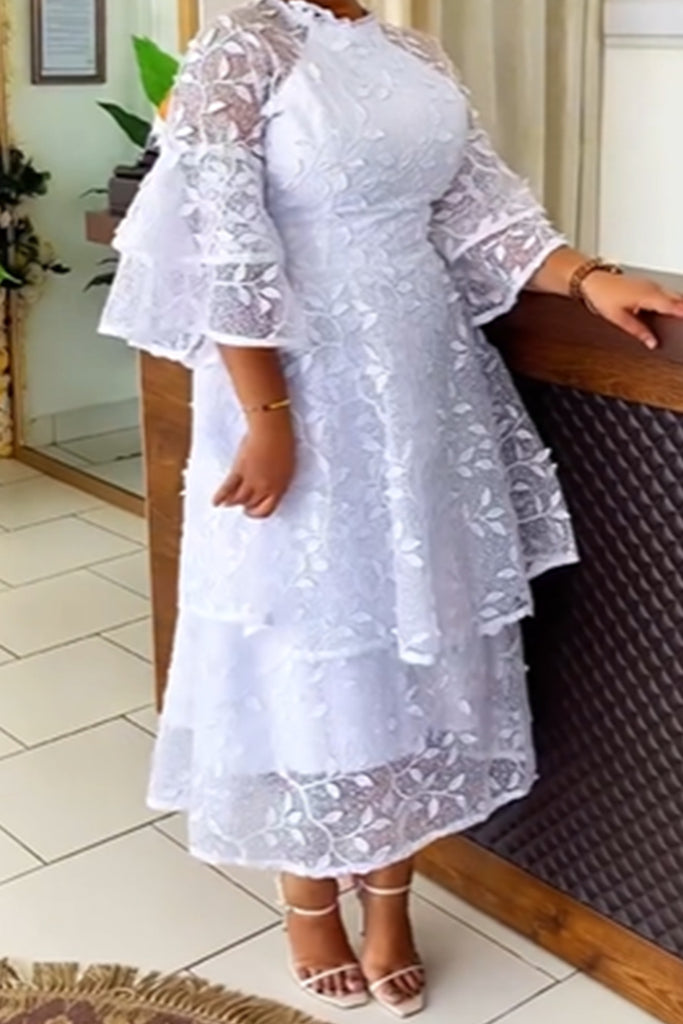 Elegant Solid Color Patchwork Mesh Zipper O Neck Long Dresses
