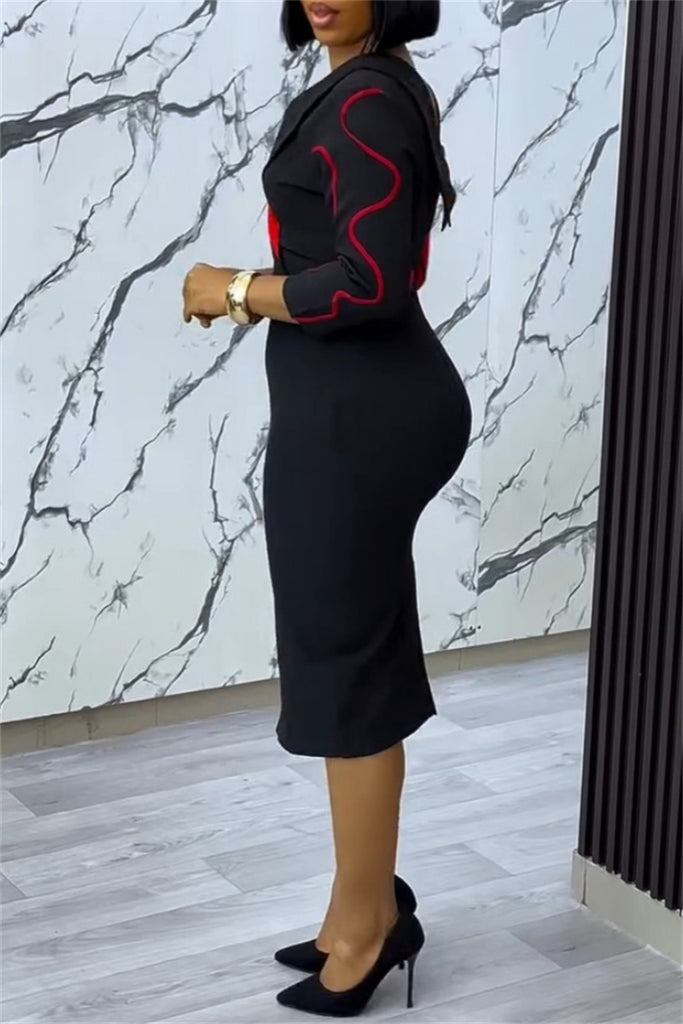 Sexy Casual Patchwork Hollow Out Zipper Contrast V Neck One Step Skirt Dresses