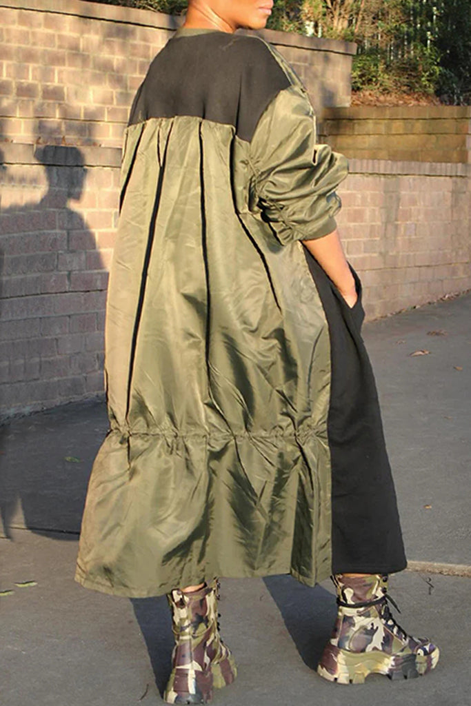 Casual Patchwork Contrast O Neck Long Dresses