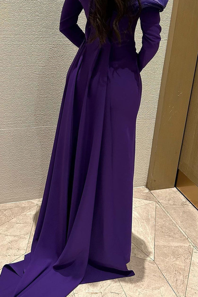 Elegant Solid Color Patchwork Backless Ruffled Trim Off Shoulder Evening Dresses