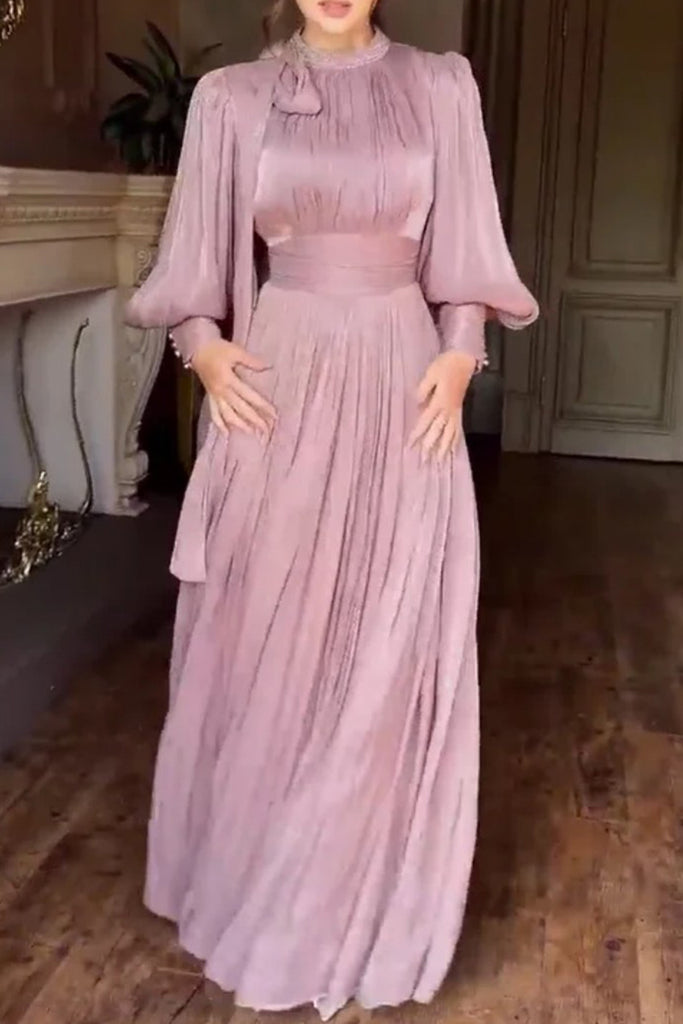 Elegant Solid Color Patchwork Zipper O Neck Long Dresses