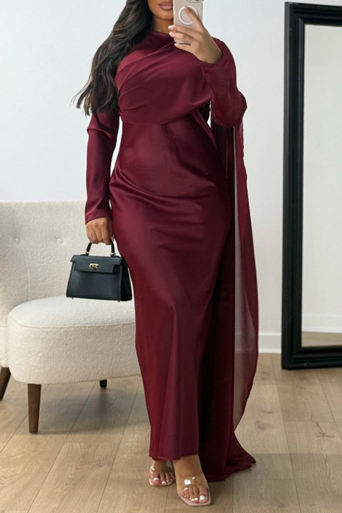 Elegant Solid Color Patchwork O Neck Long Dresses