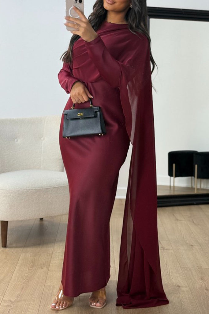 Elegant Solid Color Patchwork O Neck Long Dresses