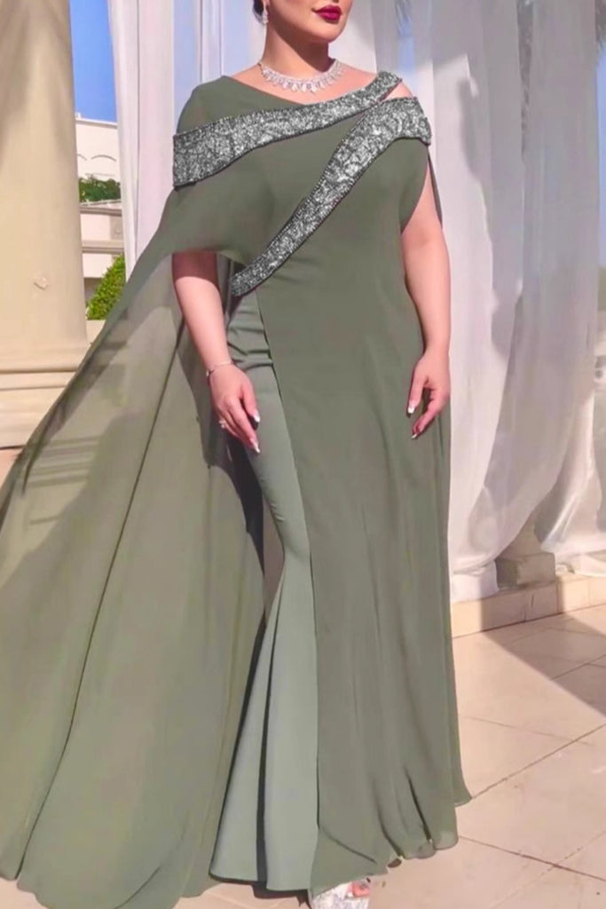 Elegant Solid Color Hollow Out Patchwork Asymmetrical Collar Evening Dresses