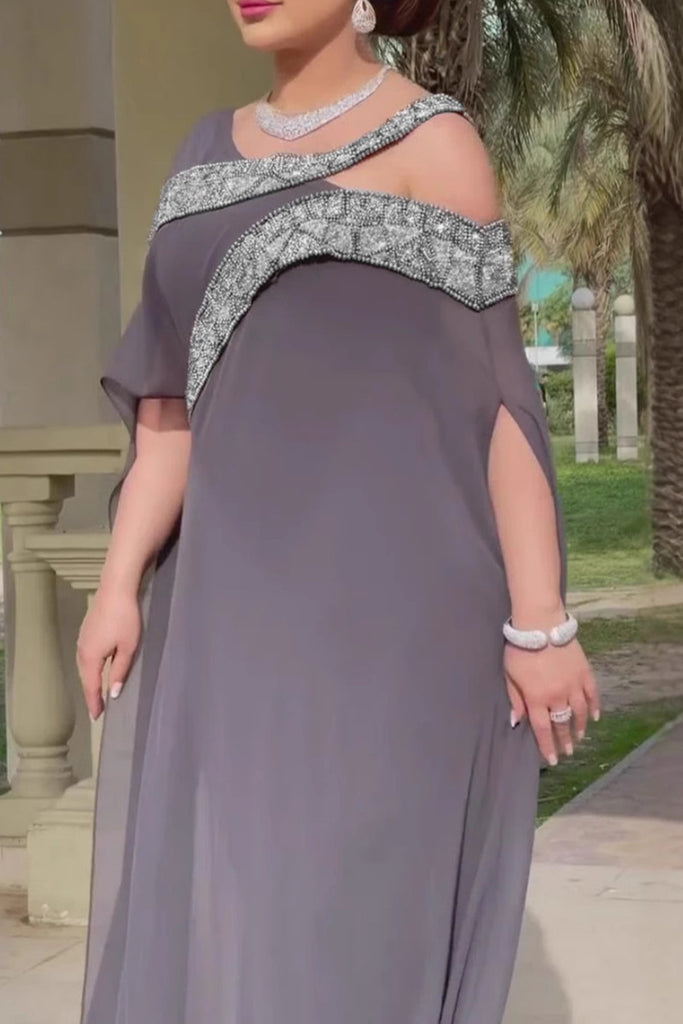Elegant Solid Color Hollow Out Patchwork Asymmetrical Collar Evening Dresses