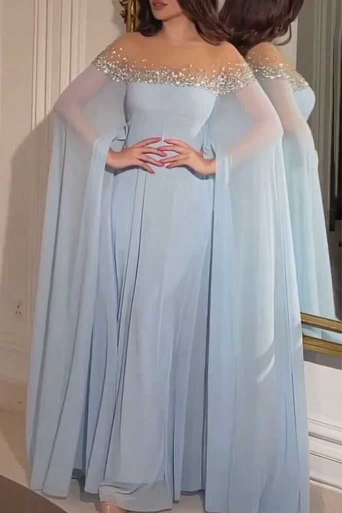 Elegant Solid Color Patchwork Hot Drill O Neck Evening Dresses